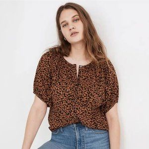 Madewell Balloon-Sleeve Button-Up Top in Painted Leopard - Small